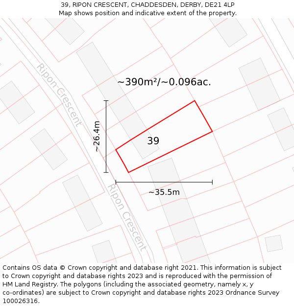 39, RIPON CRESCENT, CHADDESDEN, DERBY, DE21 4LP: Plot and title map