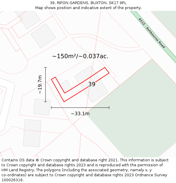 39, RIPON GARDENS, BUXTON, SK17 9PL: Plot and title map