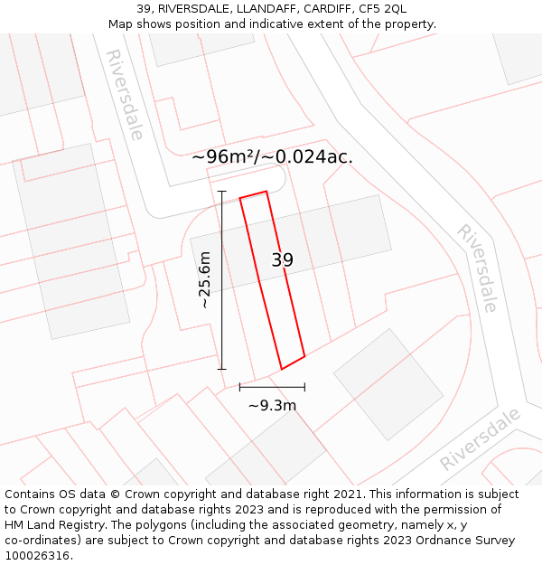 39, RIVERSDALE, LLANDAFF, CARDIFF, CF5 2QL: Plot and title map