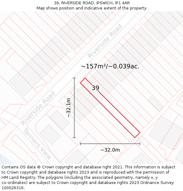 39, RIVERSIDE ROAD, IPSWICH, IP1 4AR: Plot and title map