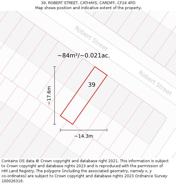 39, ROBERT STREET, CATHAYS, CARDIFF, CF24 4PD: Plot and title map