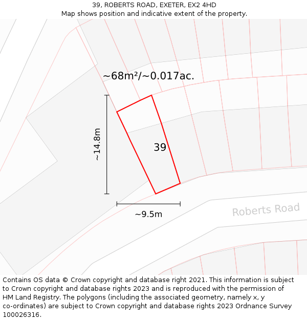 39, ROBERTS ROAD, EXETER, EX2 4HD: Plot and title map