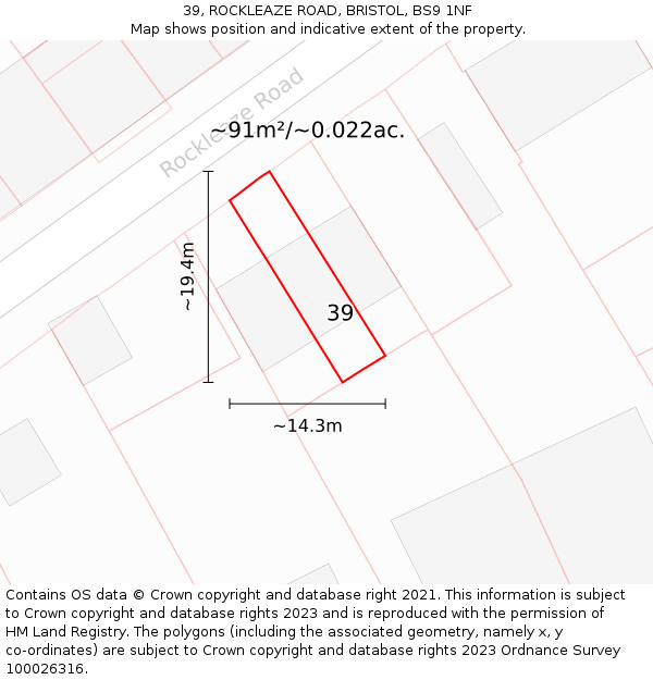 39, ROCKLEAZE ROAD, BRISTOL, BS9 1NF: Plot and title map