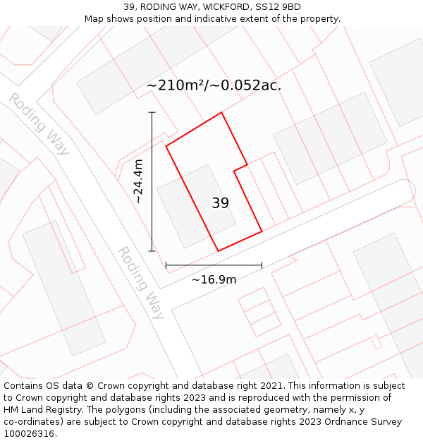 39, RODING WAY, WICKFORD, SS12 9BD: Plot and title map