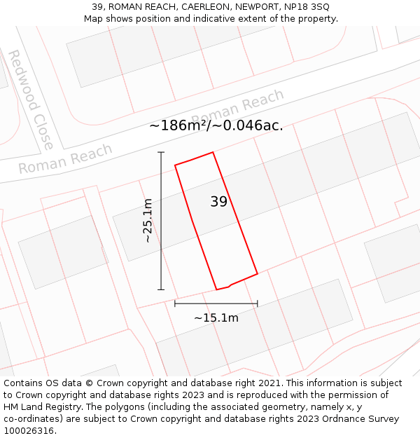39, ROMAN REACH, CAERLEON, NEWPORT, NP18 3SQ: Plot and title map