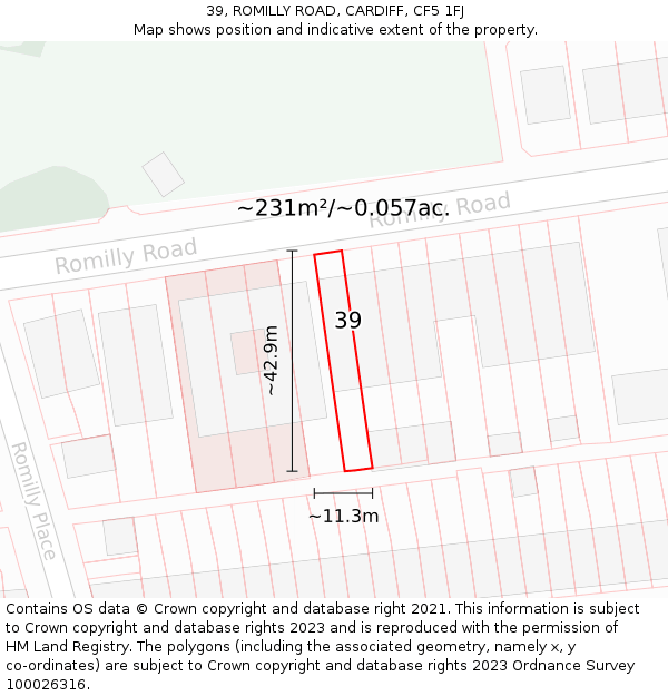 39, ROMILLY ROAD, CARDIFF, CF5 1FJ: Plot and title map
