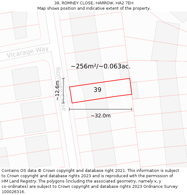 39, ROMNEY CLOSE, HARROW, HA2 7EH: Plot and title map