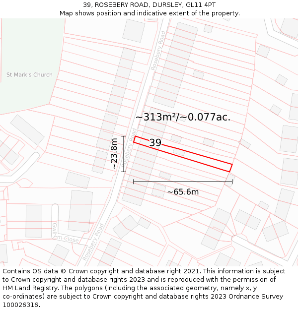 39, ROSEBERY ROAD, DURSLEY, GL11 4PT: Plot and title map