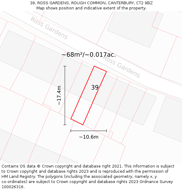 39, ROSS GARDENS, ROUGH COMMON, CANTERBURY, CT2 9BZ: Plot and title map