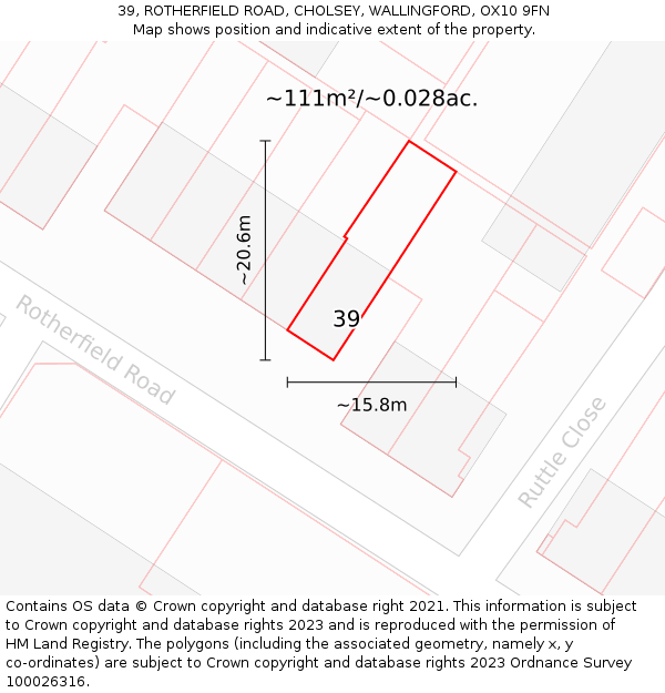 39, ROTHERFIELD ROAD, CHOLSEY, WALLINGFORD, OX10 9FN: Plot and title map
