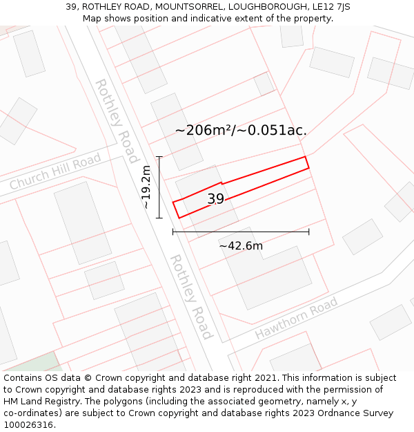 39, ROTHLEY ROAD, MOUNTSORREL, LOUGHBOROUGH, LE12 7JS: Plot and title map