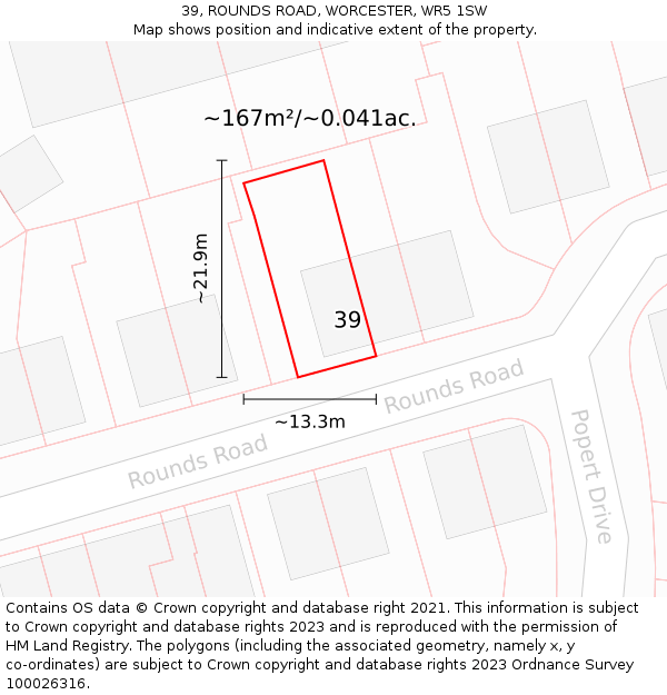 39, ROUNDS ROAD, WORCESTER, WR5 1SW: Plot and title map