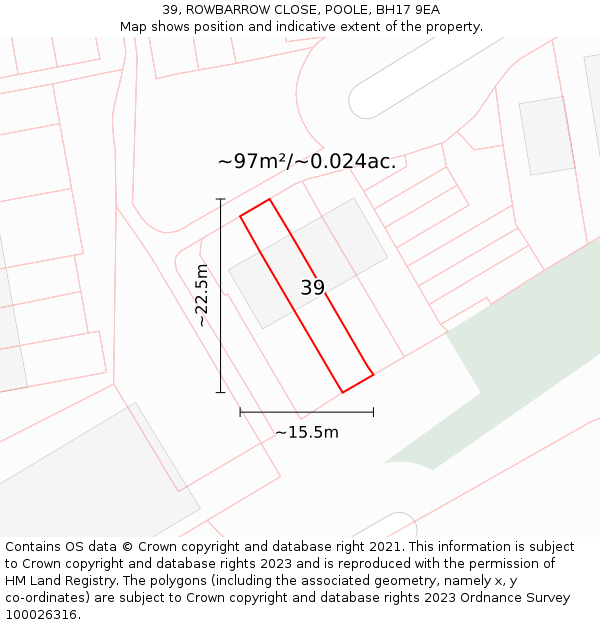 39, ROWBARROW CLOSE, POOLE, BH17 9EA: Plot and title map