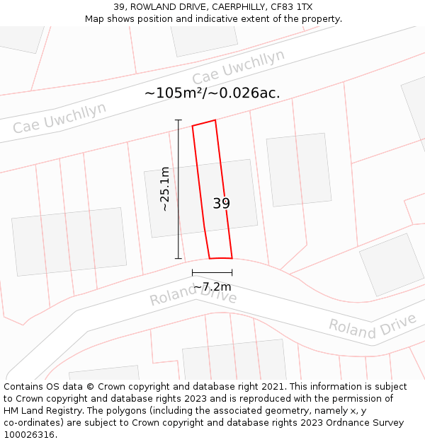 39, ROWLAND DRIVE, CAERPHILLY, CF83 1TX: Plot and title map