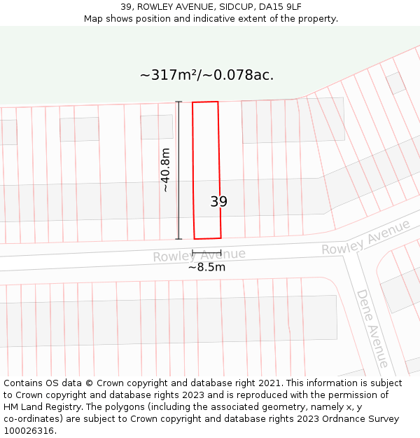 39, ROWLEY AVENUE, SIDCUP, DA15 9LF: Plot and title map