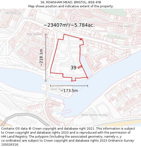 39, ROWNHAM MEAD, BRISTOL, BS8 4YB: Plot and title map