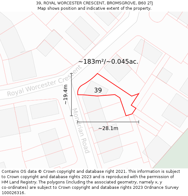 39, ROYAL WORCESTER CRESCENT, BROMSGROVE, B60 2TJ: Plot and title map