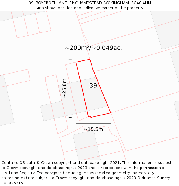 39, ROYCROFT LANE, FINCHAMPSTEAD, WOKINGHAM, RG40 4HN: Plot and title map