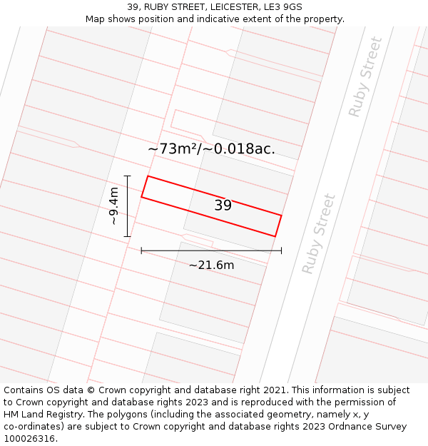 39, RUBY STREET, LEICESTER, LE3 9GS: Plot and title map