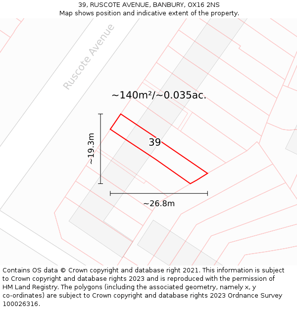 39, RUSCOTE AVENUE, BANBURY, OX16 2NS: Plot and title map