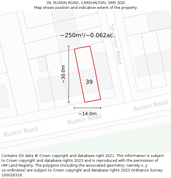 39, RUSKIN ROAD, CARSHALTON, SM5 3DD: Plot and title map