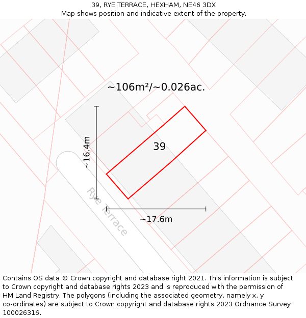 39, RYE TERRACE, HEXHAM, NE46 3DX: Plot and title map