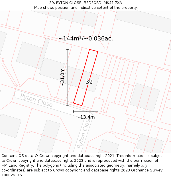 39, RYTON CLOSE, BEDFORD, MK41 7XA: Plot and title map