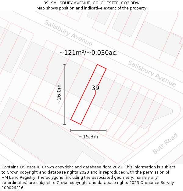 39, SALISBURY AVENUE, COLCHESTER, CO3 3DW: Plot and title map