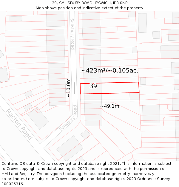 39, SALISBURY ROAD, IPSWICH, IP3 0NP: Plot and title map