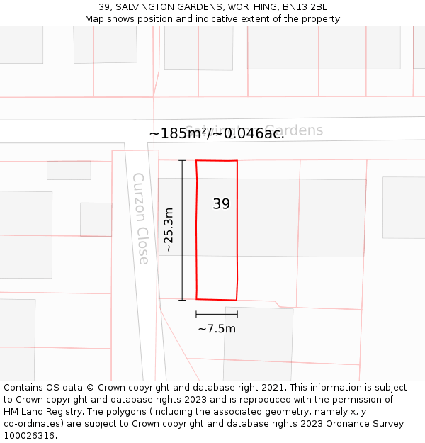 39, SALVINGTON GARDENS, WORTHING, BN13 2BL: Plot and title map