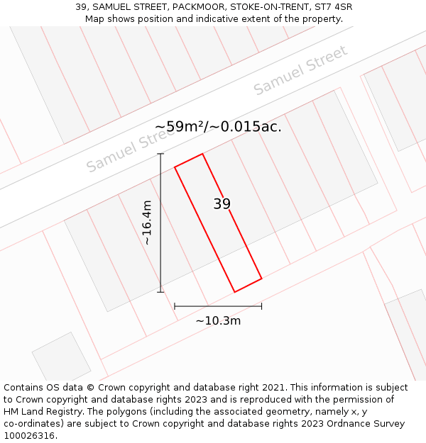 39, SAMUEL STREET, PACKMOOR, STOKE-ON-TRENT, ST7 4SR: Plot and title map