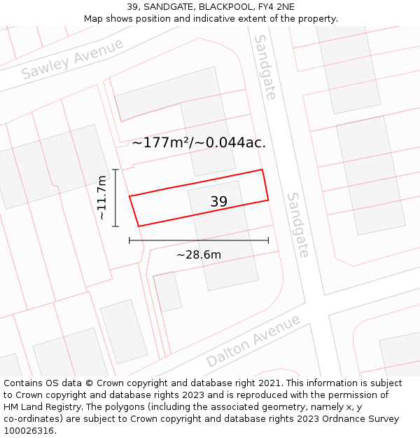 39, SANDGATE, BLACKPOOL, FY4 2NE: Plot and title map