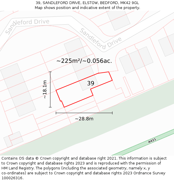 39, SANDLEFORD DRIVE, ELSTOW, BEDFORD, MK42 9GL: Plot and title map