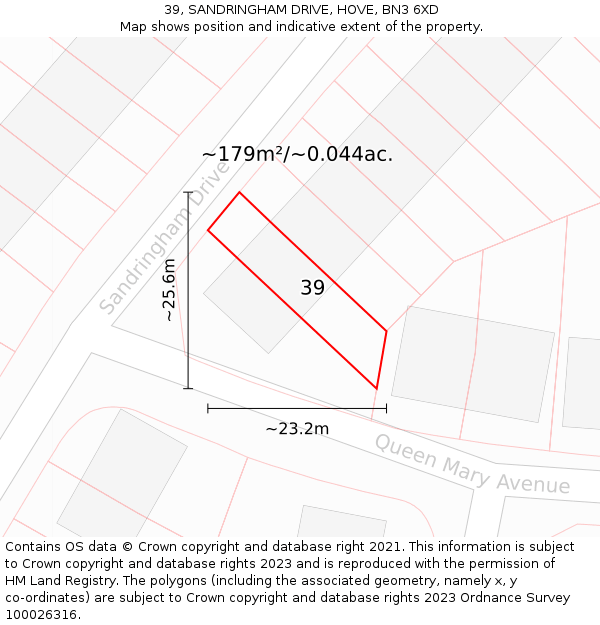 39, SANDRINGHAM DRIVE, HOVE, BN3 6XD: Plot and title map