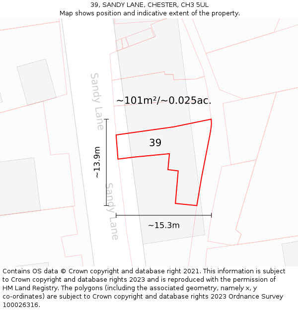 39, SANDY LANE, CHESTER, CH3 5UL: Plot and title map