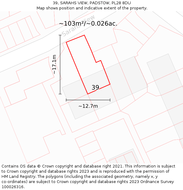 39, SARAHS VIEW, PADSTOW, PL28 8DU: Plot and title map
