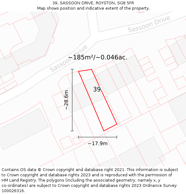 39, SASSOON DRIVE, ROYSTON, SG8 5FR: Plot and title map