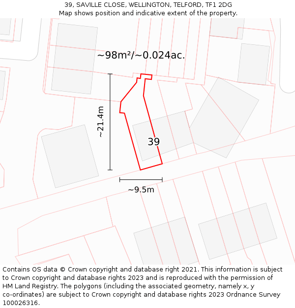 39, SAVILLE CLOSE, WELLINGTON, TELFORD, TF1 2DG: Plot and title map