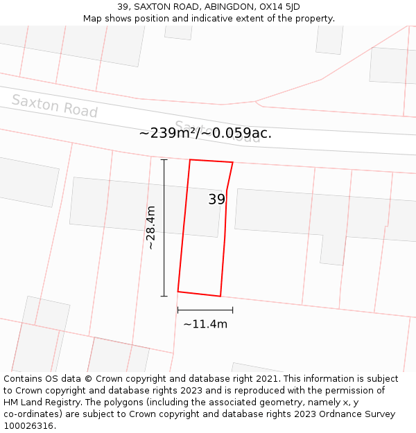 39, SAXTON ROAD, ABINGDON, OX14 5JD: Plot and title map
