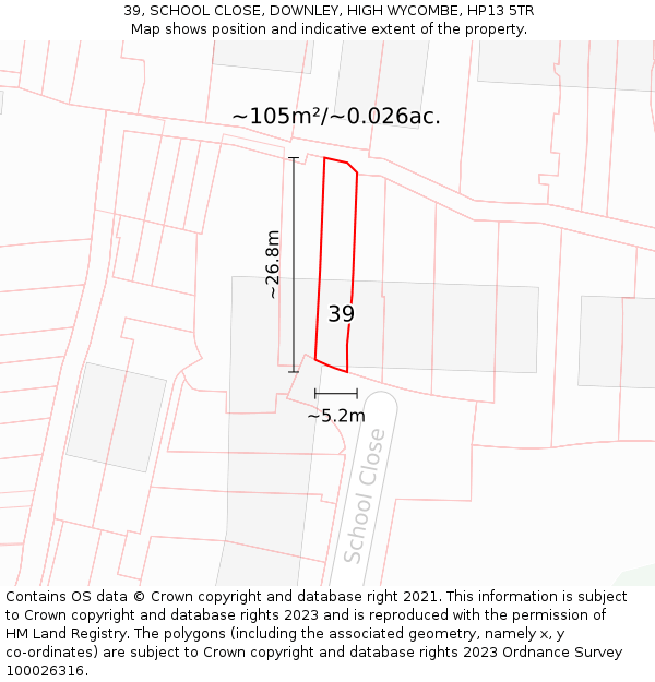 39, SCHOOL CLOSE, DOWNLEY, HIGH WYCOMBE, HP13 5TR: Plot and title map