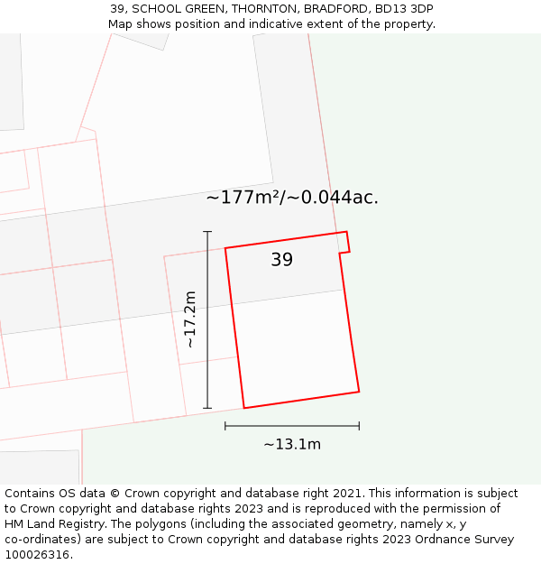 39, SCHOOL GREEN, THORNTON, BRADFORD, BD13 3DP: Plot and title map
