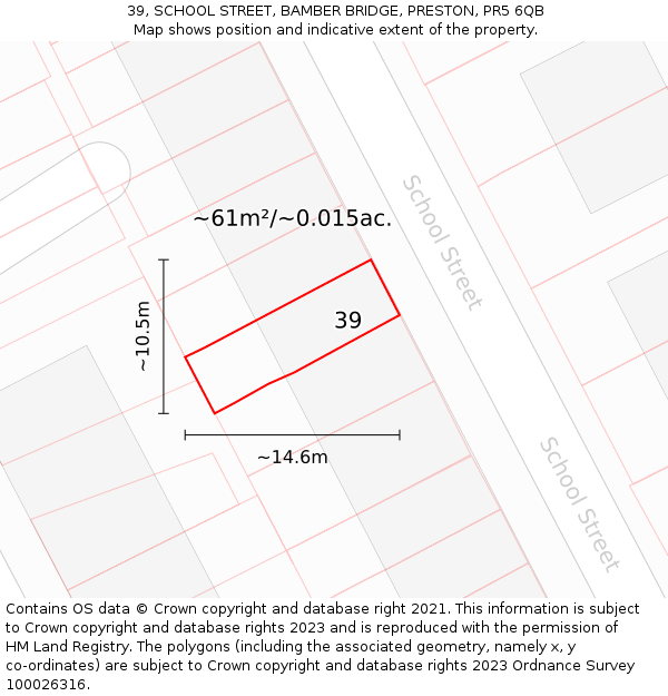 39, SCHOOL STREET, BAMBER BRIDGE, PRESTON, PR5 6QB: Plot and title map
