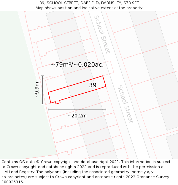 39, SCHOOL STREET, DARFIELD, BARNSLEY, S73 9ET: Plot and title map