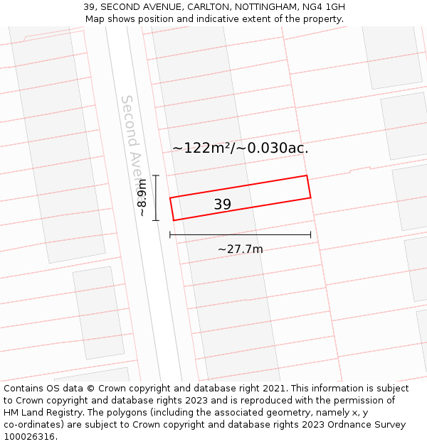 39, SECOND AVENUE, CARLTON, NOTTINGHAM, NG4 1GH: Plot and title map