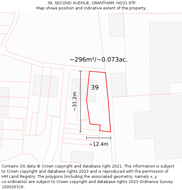 39, SECOND AVENUE, GRANTHAM, NG31 9TP: Plot and title map