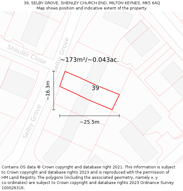 39, SELBY GROVE, SHENLEY CHURCH END, MILTON KEYNES, MK5 6AQ: Plot and title map
