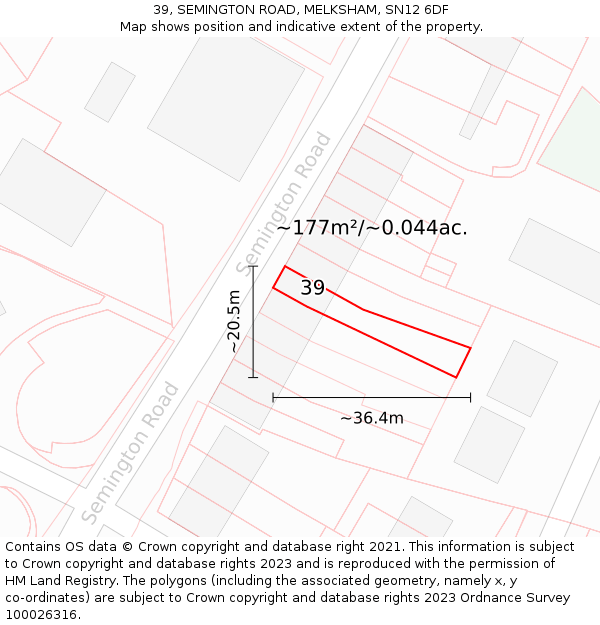 39, SEMINGTON ROAD, MELKSHAM, SN12 6DF: Plot and title map