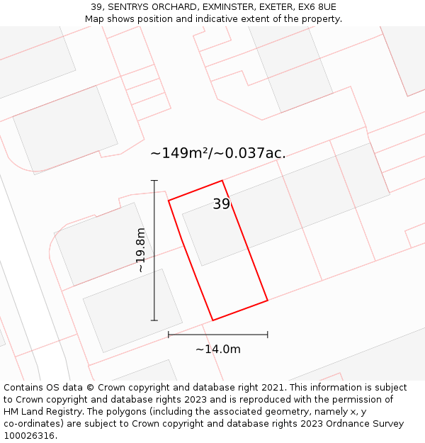 39, SENTRYS ORCHARD, EXMINSTER, EXETER, EX6 8UE: Plot and title map