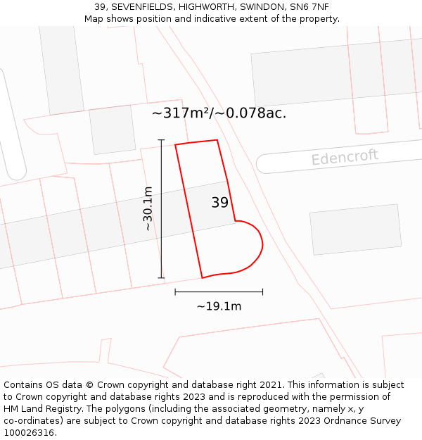 39, SEVENFIELDS, HIGHWORTH, SWINDON, SN6 7NF: Plot and title map