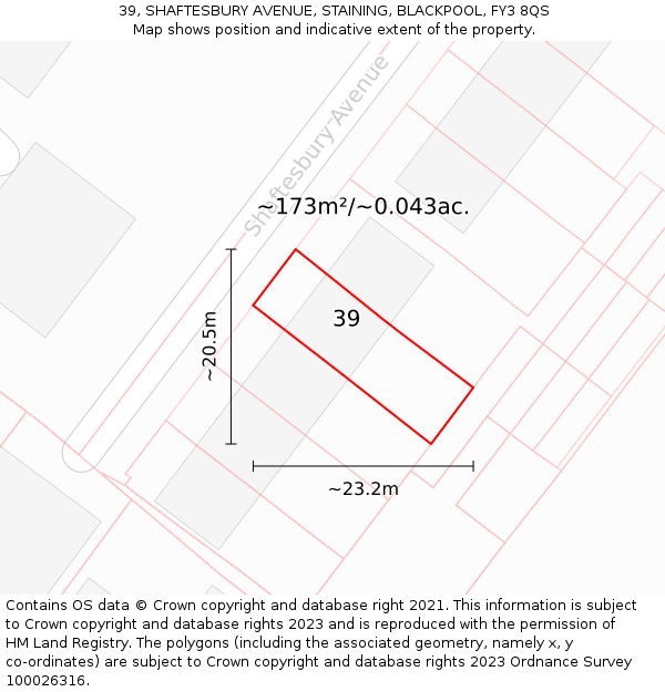 39, SHAFTESBURY AVENUE, STAINING, BLACKPOOL, FY3 8QS: Plot and title map